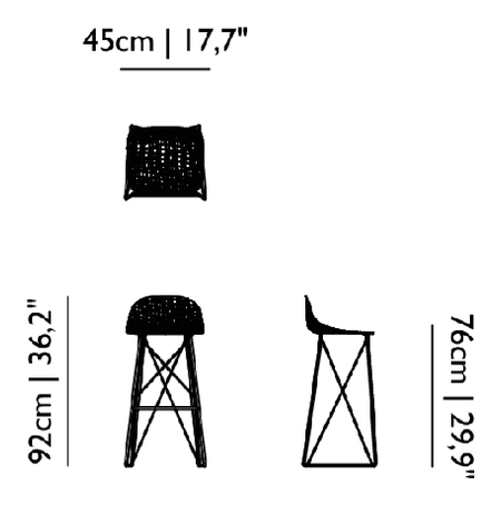 Carbon Bar Stool by Moooi, size drawing: High