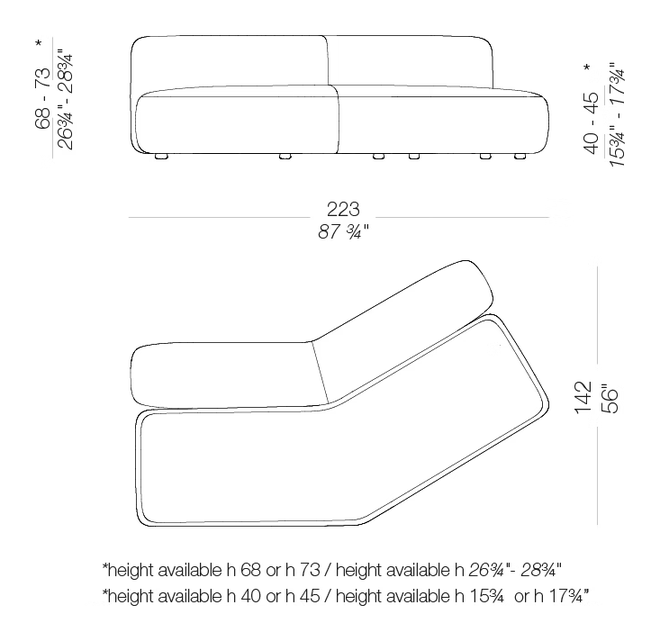Plus V_shape Sofa by LaPalma, size drawing