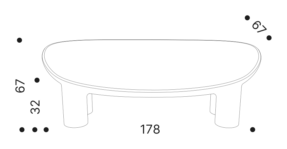 Roly Poly Sofa by Driade, size drawing