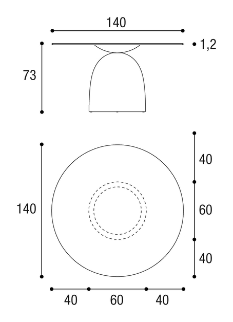 Janeiro Dining Table by Lago, size drawing: 2390E · 2390F