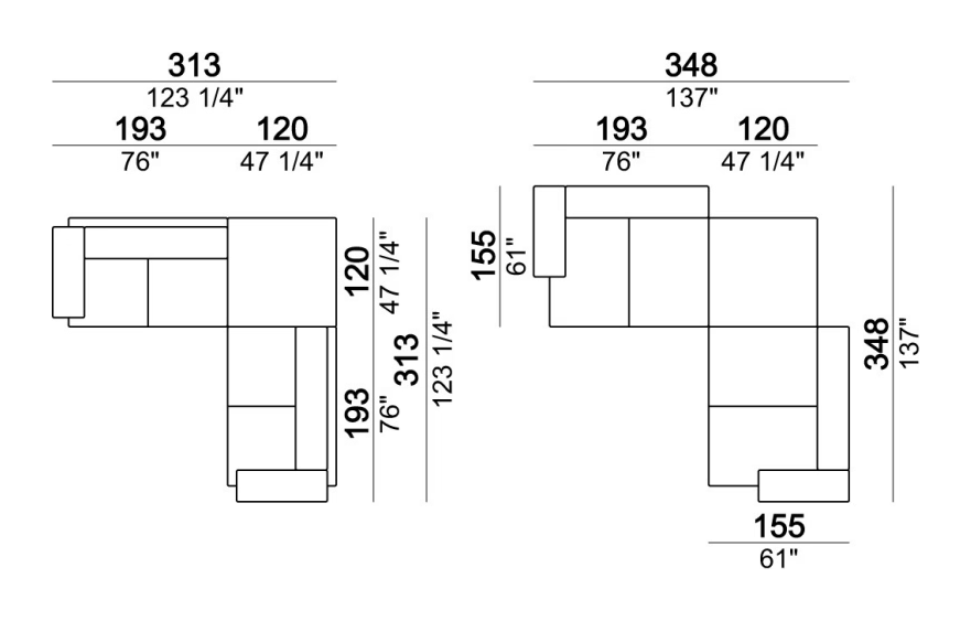 Loft Sofa by Arketipo, size drawing: Composition B