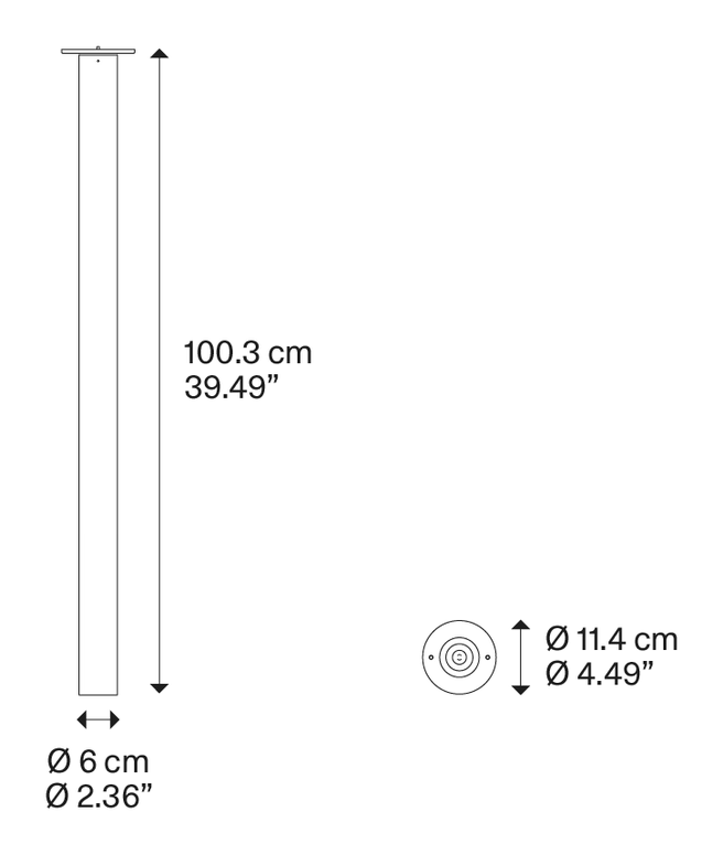 A-Tube Ceiling Lamp by Lodes, size drawing: A-Tube large