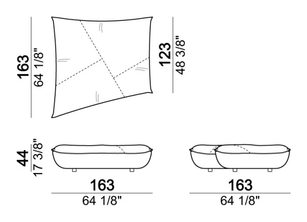 Night Fever Sofa by Arketipo, size drawing: Seat unit B1