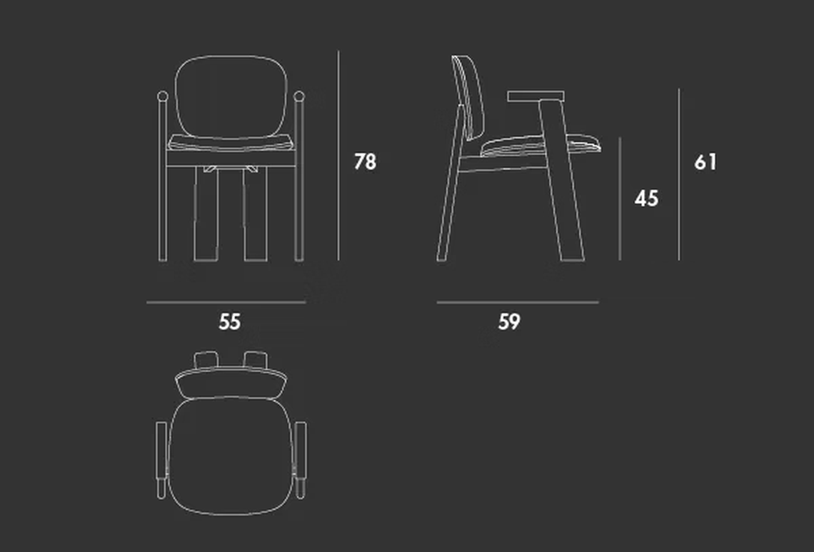 Brook Chair by Sovet, size drawing: Armchair