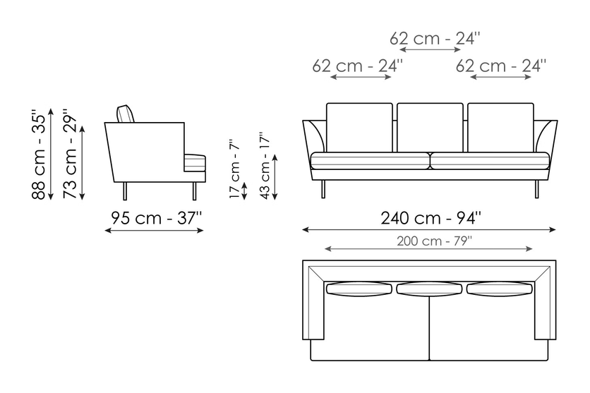 Lars Sofa by Bonaldo, size drawing: Sofa 240