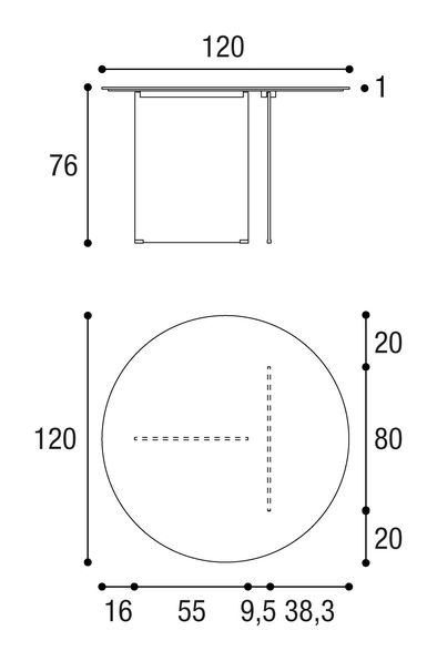 Stratum Dining Table by Lago, size drawing: 2475