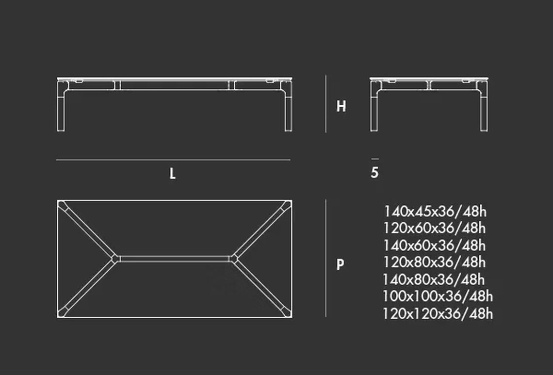 Bone Coffee Table by Sovet, size drawing: H36/48