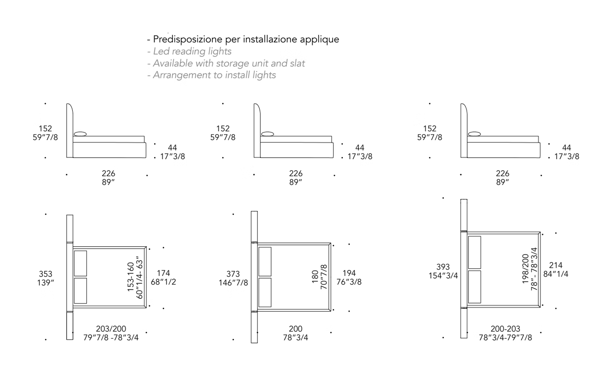 San Marco XL Letto Bed by Reflex, size drawing