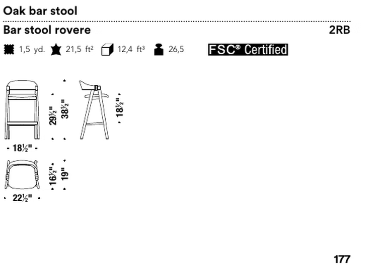 Mathilda Stool by Moroso, size drawing: Oak bar stool