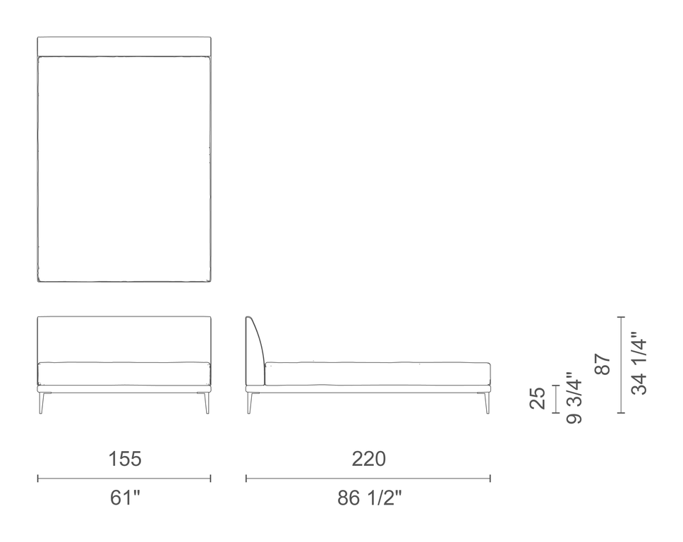 Bed by Cappellini, size drawing: NB_152