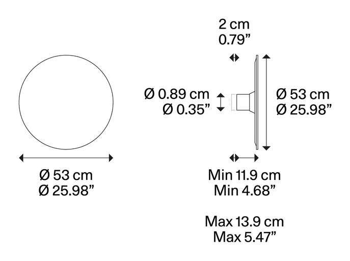 Puzzle Mega Wall Lamp by Lodes, size drawing: Puzzle Mega round small