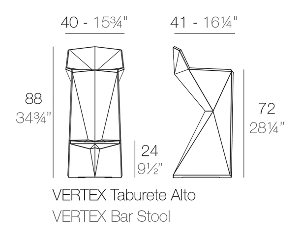 Vertex Bar Stool by Vondom, size drawing