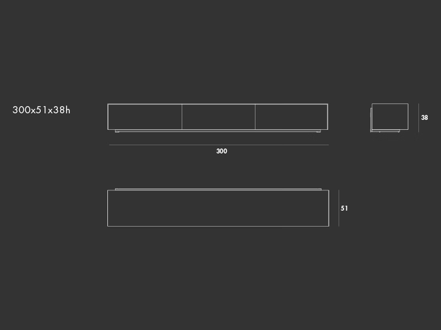 Magda Suspended Sideboard by Sovet, size drawing: 3 doors