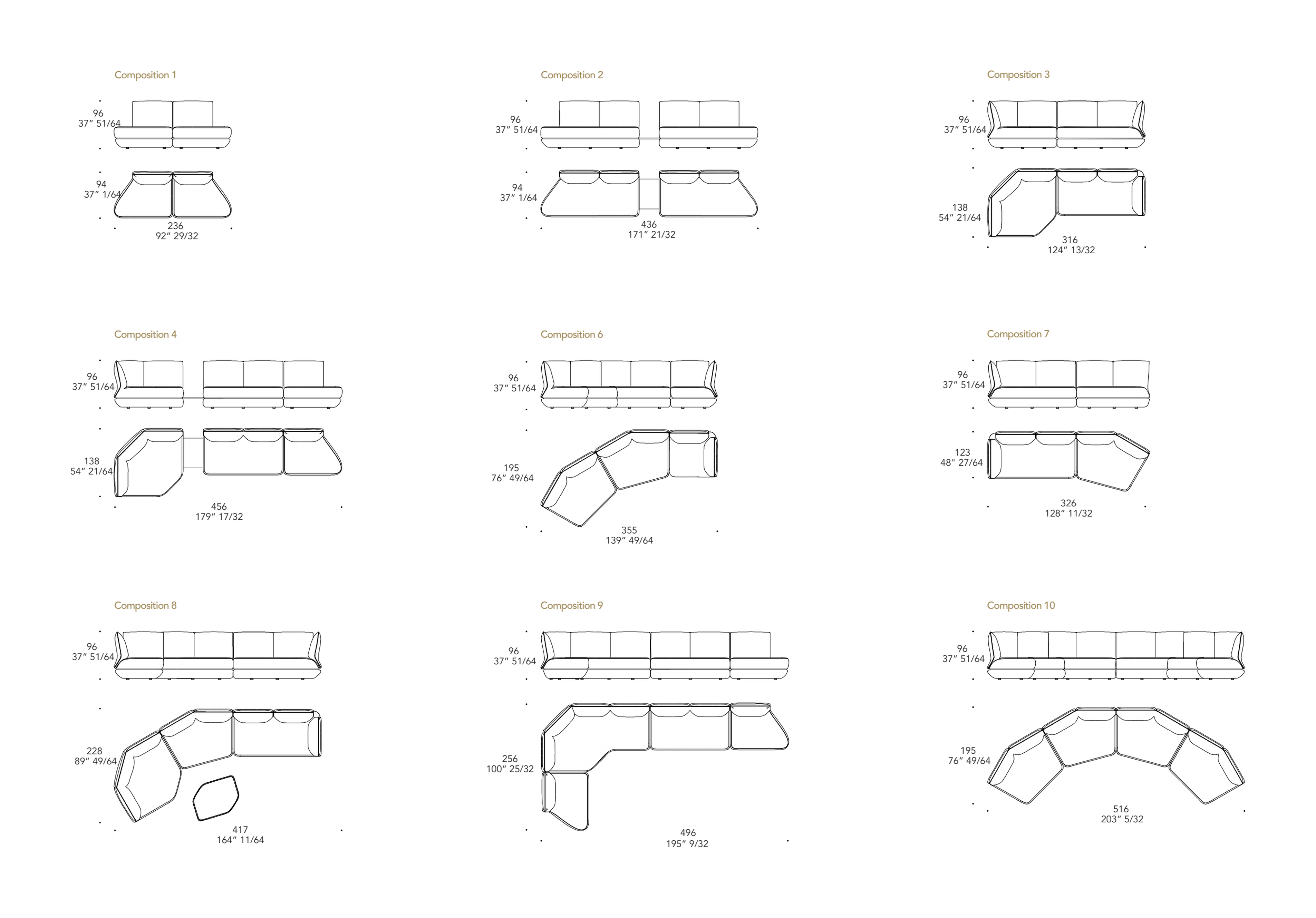 Orizzonte Sofa by Reflex, size drawing 2