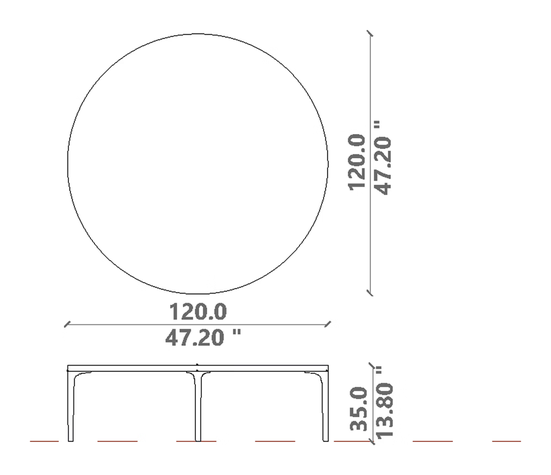 Soul Coffee Table by Talenti, size drawing: Ø 120 × H 35