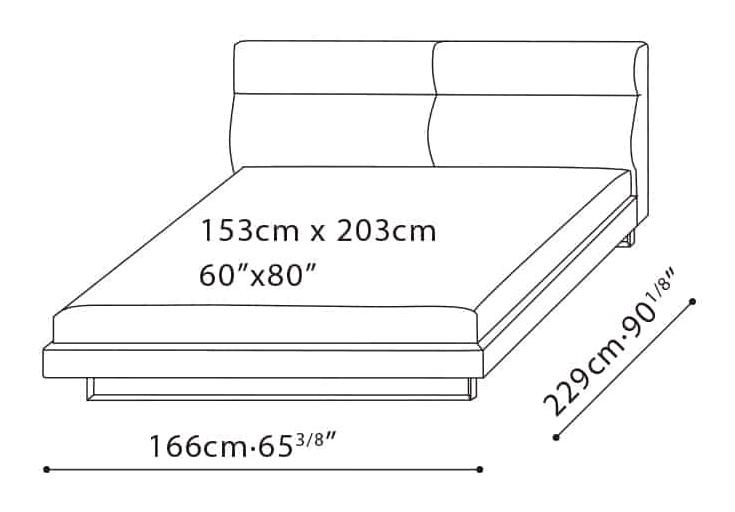 Amor Bed by Camerich, size drawing: C03J0304 Queen