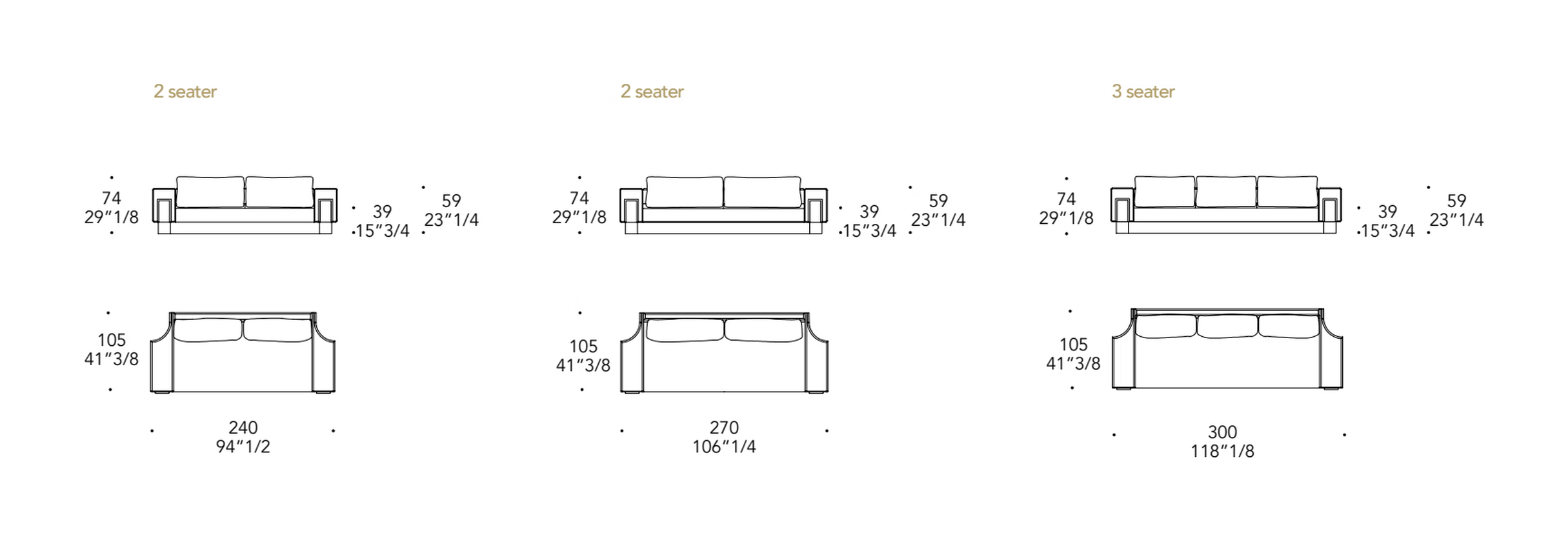 Palazzo Ducale Sofa by Reflex, size drawing 1