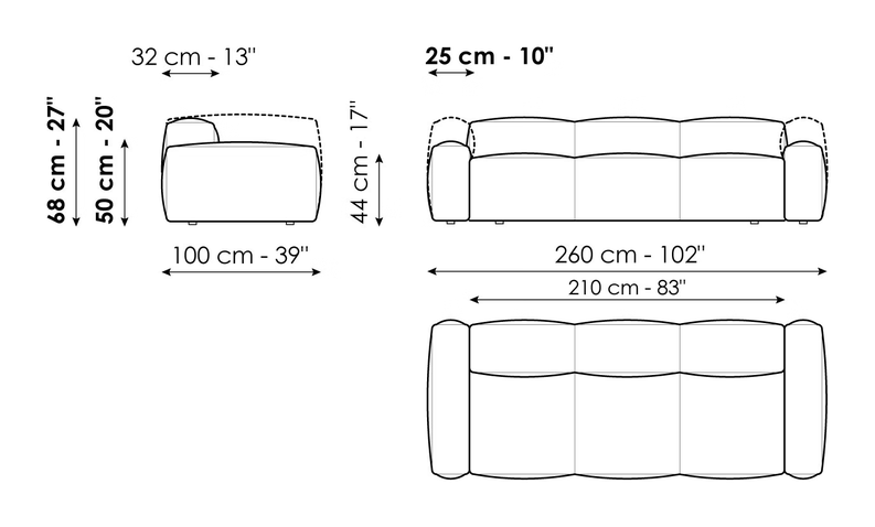 Peanut B. Modular Sofa by Bonaldo, size drawing: Sofa