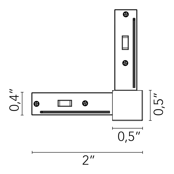 The Micro Running Magnet Surface Track by Flos, size drawing: Surface Inner Corner. Electrical / Mechanical Joint