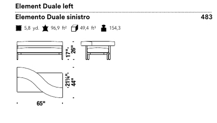 Freeflow Seating System by Moroso, size drawing: Element Duale left