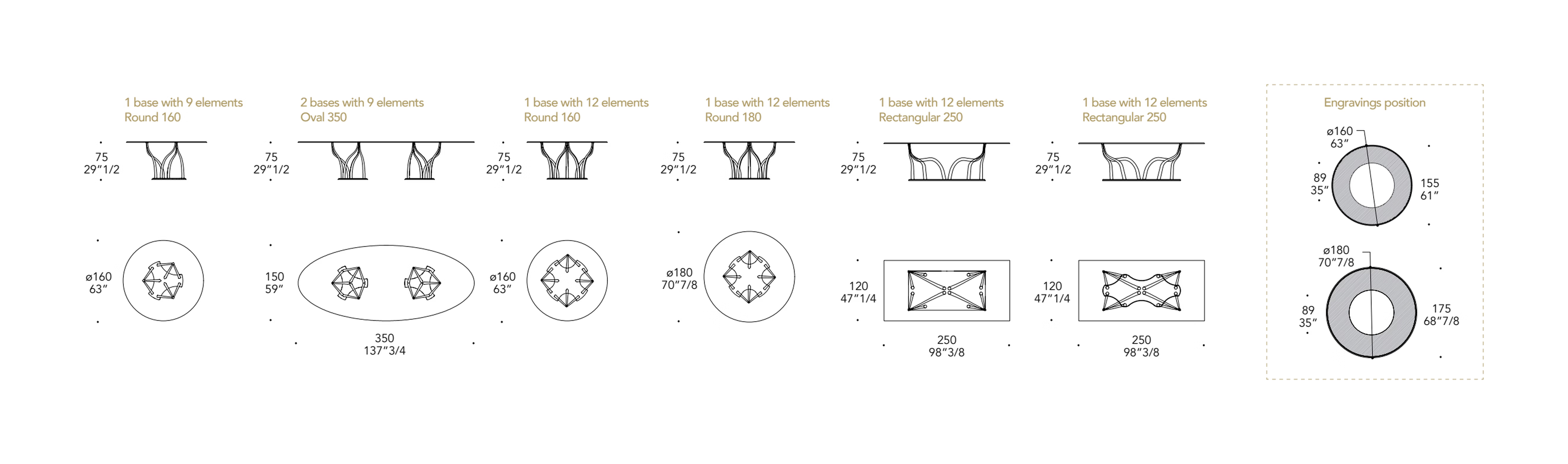 Flambé 72 Dining Table by Reflex, size drawing