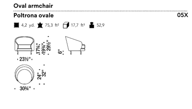 New-Tone Armchair by Moroso, size drawing
