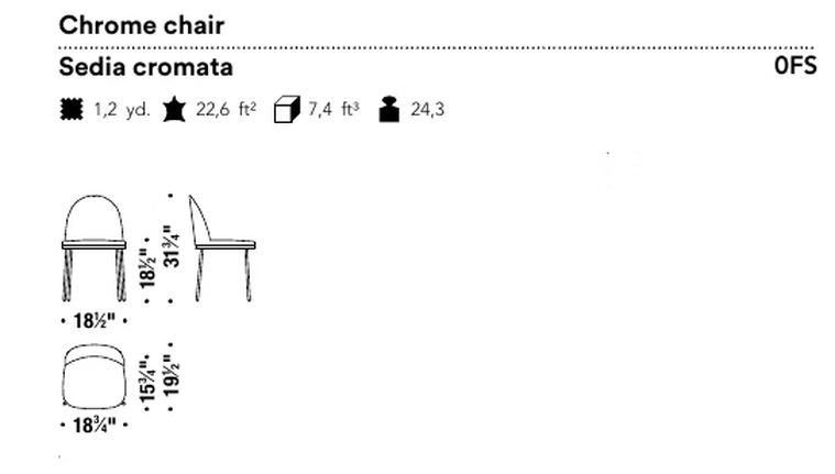 Precious Dining Chair by Moroso, size drawing: Chrome chair