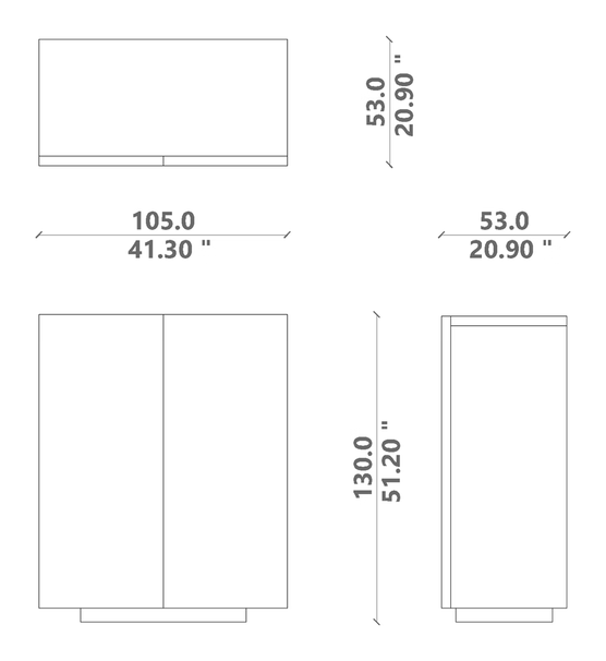 Bessie Cabinet by Talenti, size drawing: 105 × 53 × 130