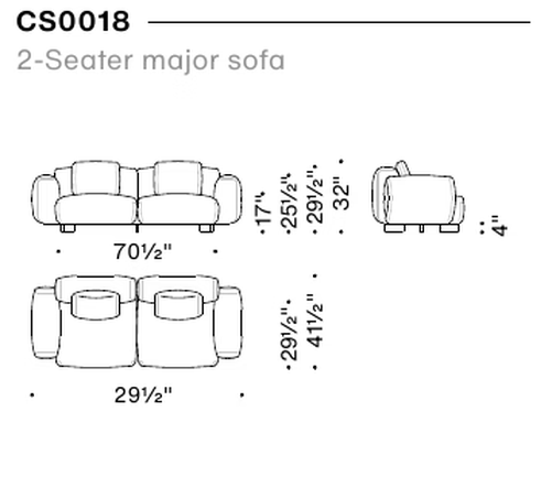Cuadra-Soft Sofa by Moroso, size drawing: 2-Seater major sofa