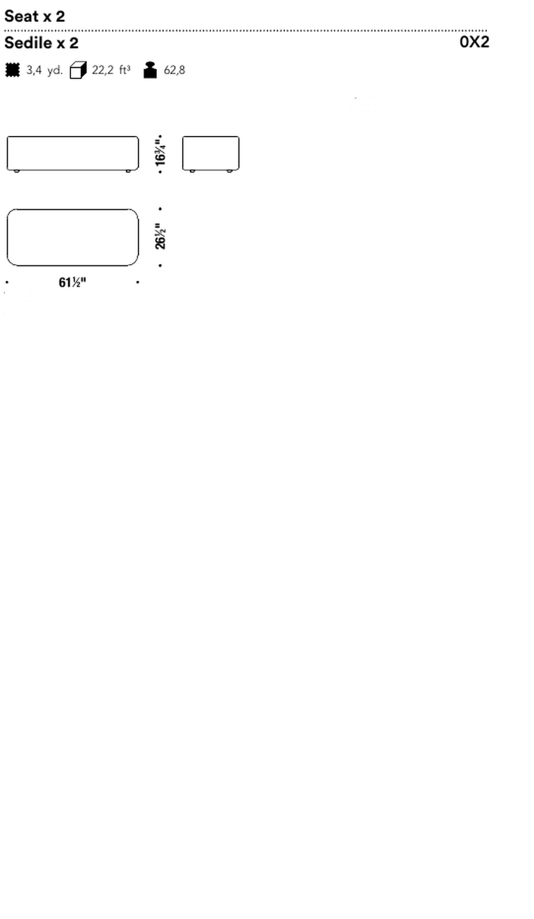 Tape Seating System by Moroso, size drawing: Seat x 2