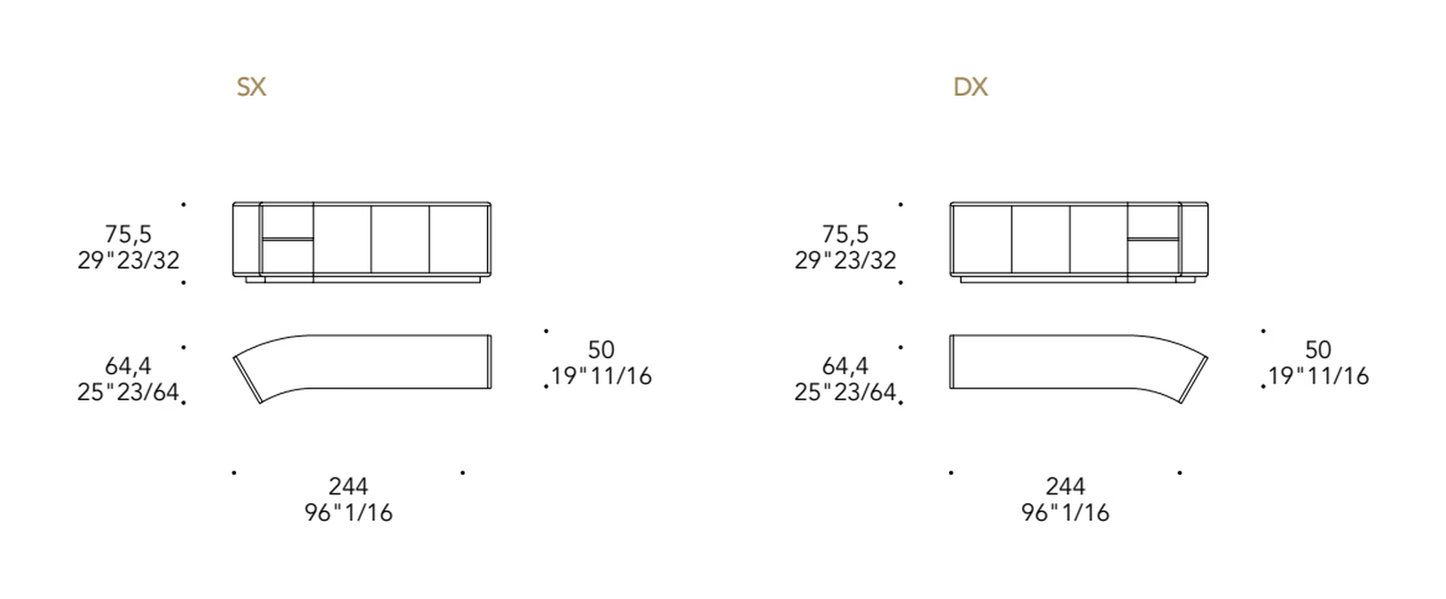 Space Buffet Sideboard by Reflex, size drawing