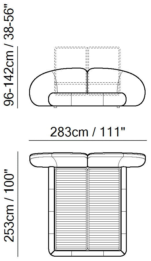 Memoria Bed by Natuzzi Italia: Bed with tilt and lift mechanism 160X200, outline drawing with sizes