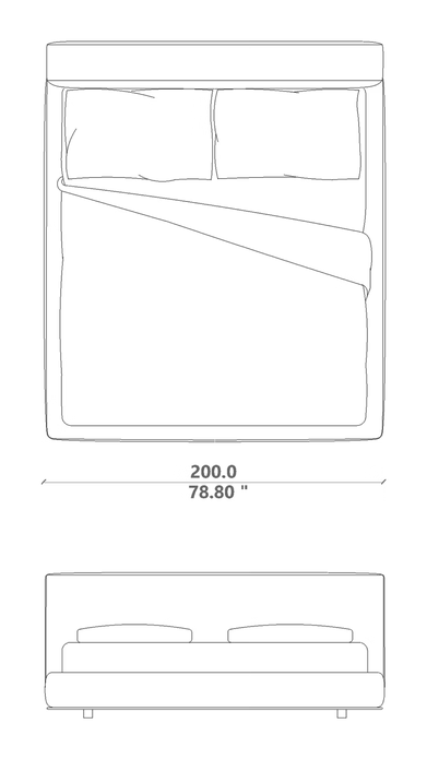 Gladys Bed by Talenti, size drawing: 180 × 200