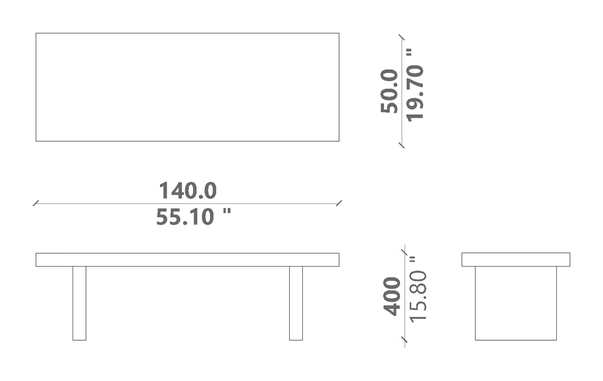 Herbie Console Table by Talenti, size drawing: 140 × 50 × H 40