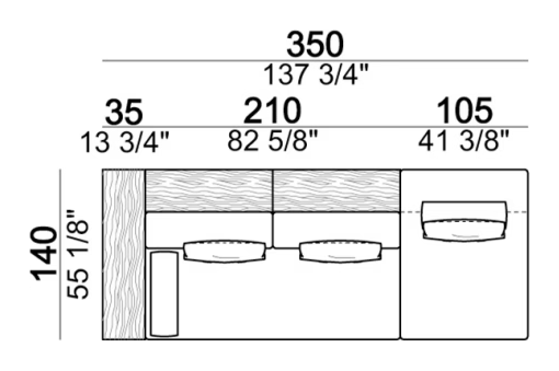Santos Sofa by Arketipo, size drawing: Composition I