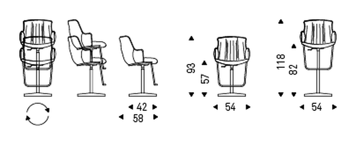 Rihanna X Swivel Stool by Cattelan Italia, size drawing