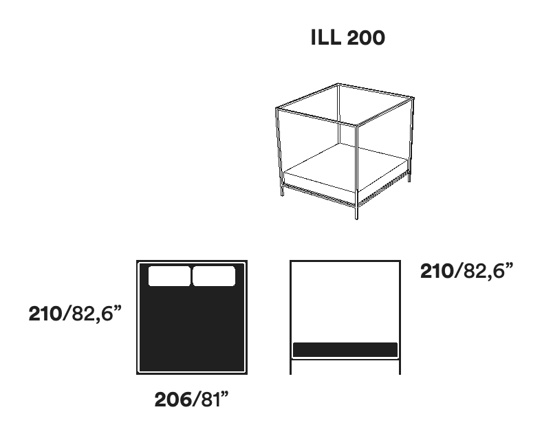ILletto Bed by Opinion Ciatti, size drawing: ILL 200