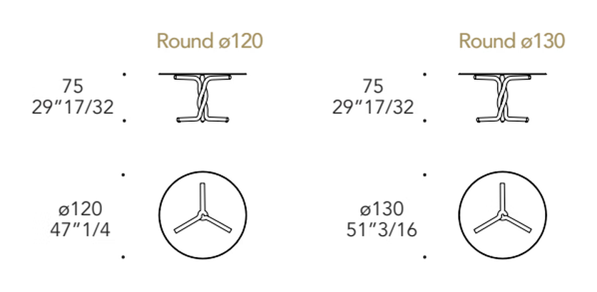 Torsades 72 Dining Table by Reflex, size drawing