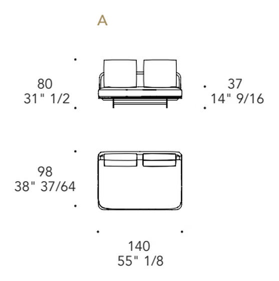 Segno Outdoor Sofa by Reflex, size drawing 1