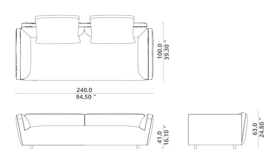 Tamashi Sofa 240 by Talenti, size drawing