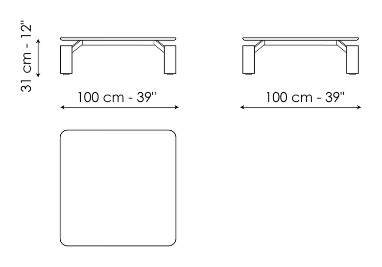 Magic Coffee Table by Bonaldo, size drawing: Magic 100 x 100
