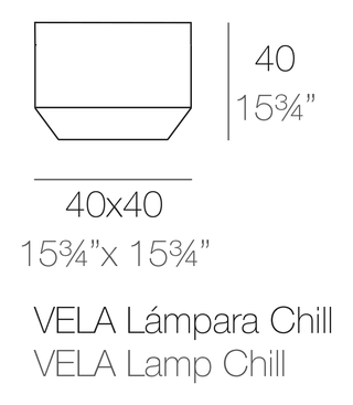 Vela Chill Cube Lamp by Vondom, size drawing