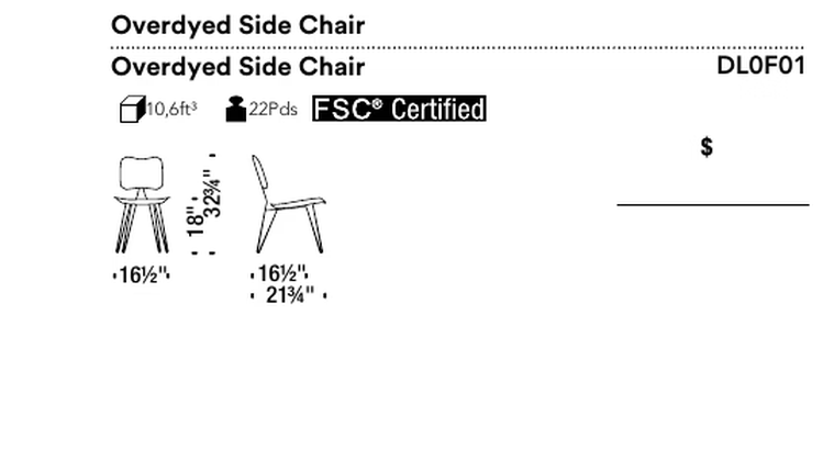Overdyed Chair by Moroso, size drawing