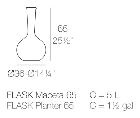Chemistubes Planter by Vondom, size drawing