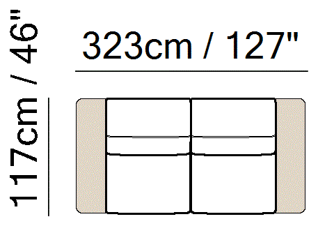 Pagoda Sectional by Natuzzi Italia: Modular sofa with adjustable headrests, outline drawing with sizes