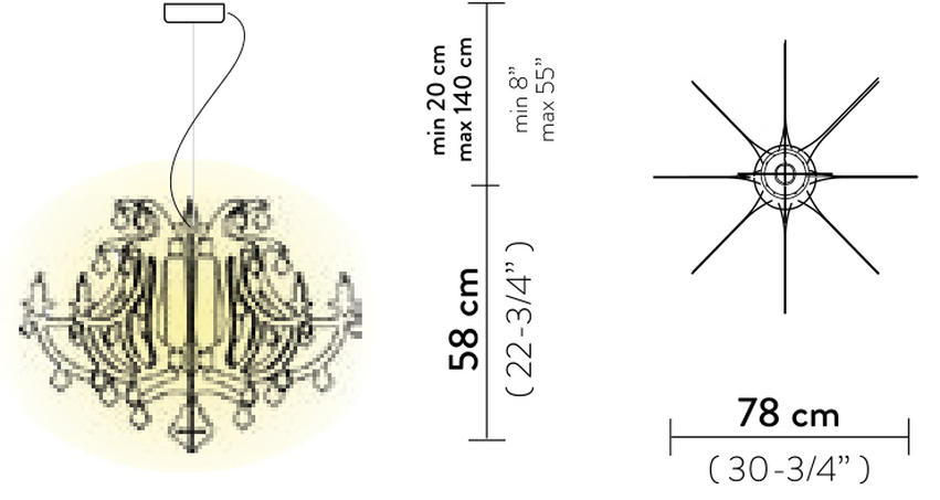 Ginetta Pendant Lamp by Slamp, size drawing
