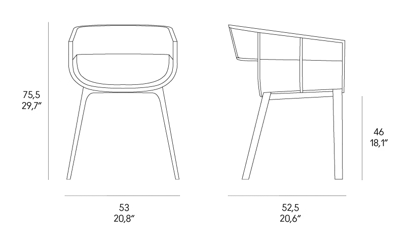 Maritime Upholstered Chair by Casamania, size drawing