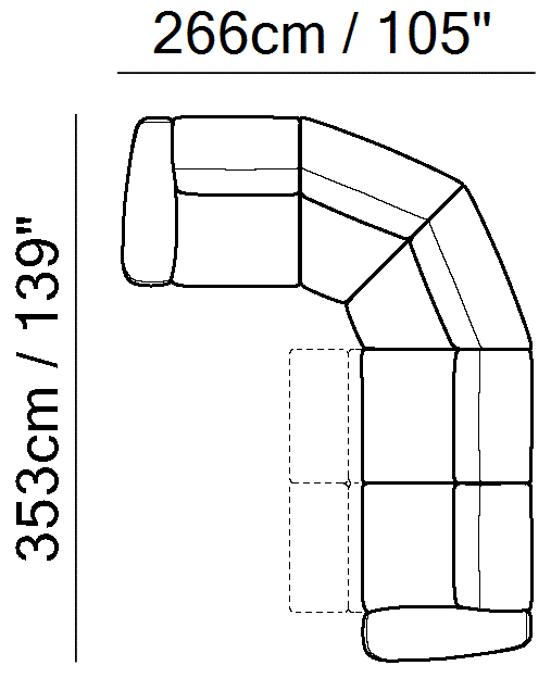 Faraone Sectional by Natuzzi Italia: Modular sofa with adjustable headrests, outline drawing with sizes