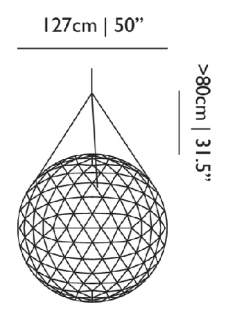 Raimond II R127-R163-R199 Pendant Lamp by Moooi, size drawing: Raimond II, R127