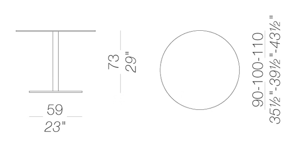 Rondò 90-100-110 Outdoor Table by LaPalma, size drawing